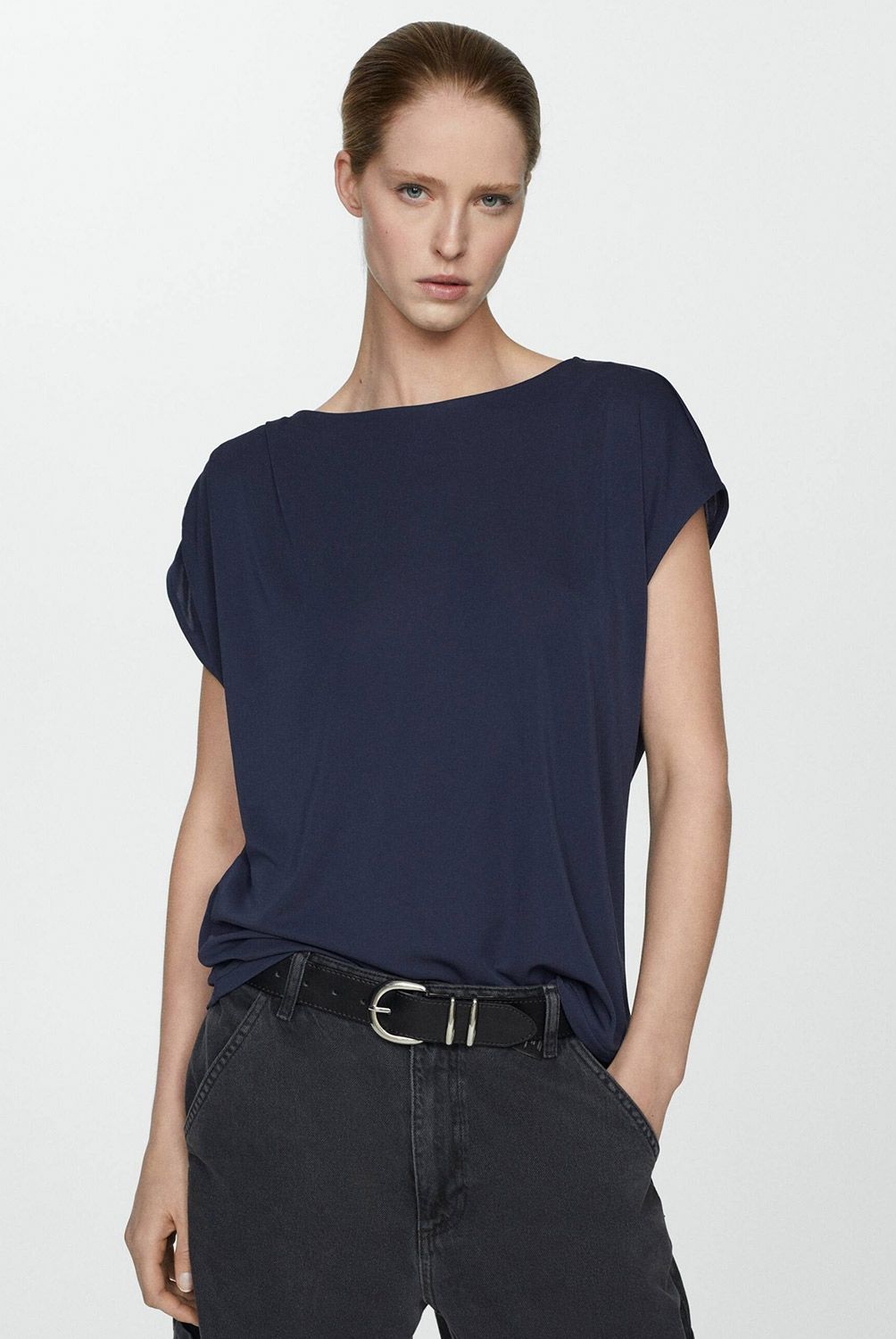 MANGO - Polera Manga Corta Oversize Mujer Mango