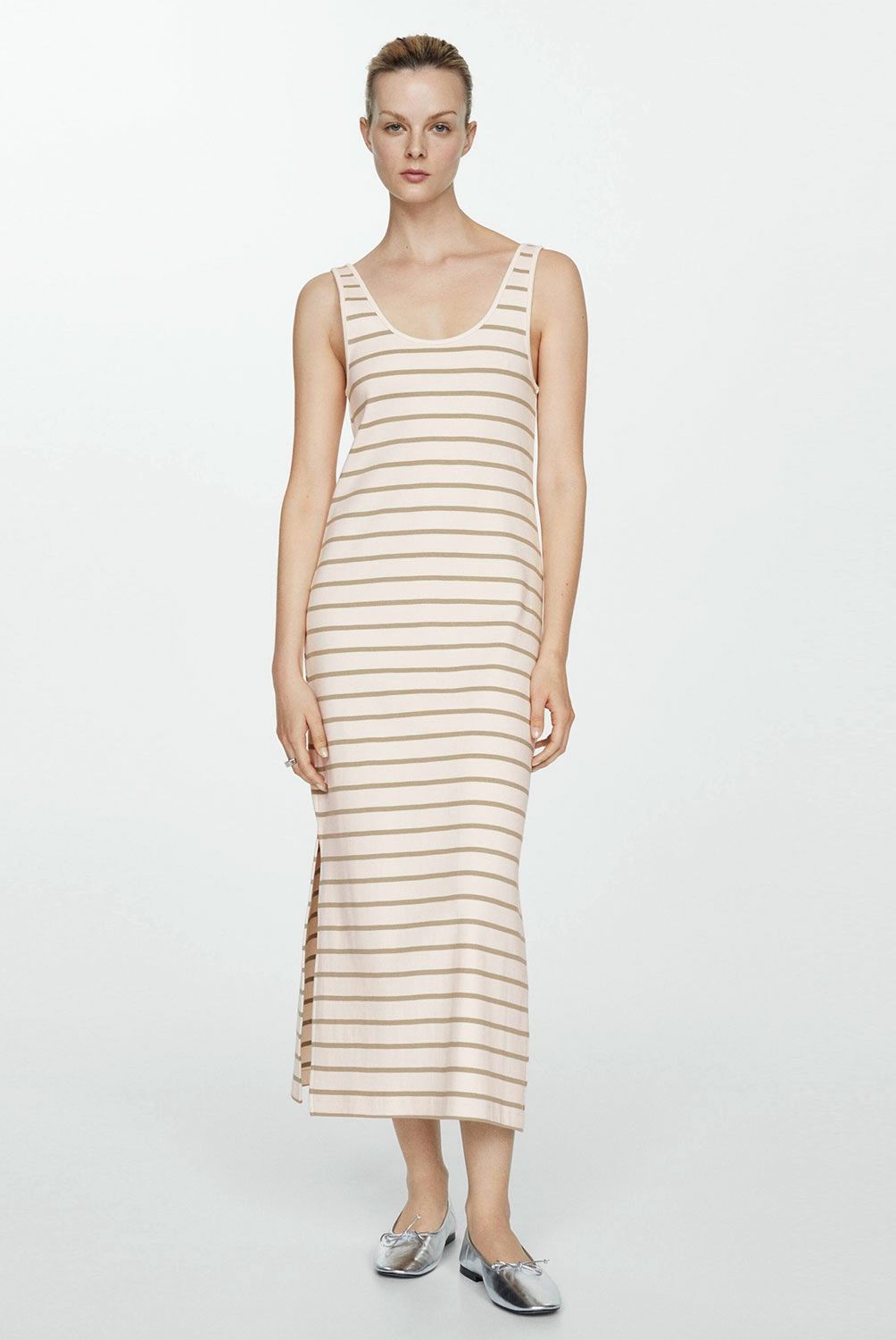 MANGO - Vestido Rayas y Abertura Lateral para Mujer Largo Mango