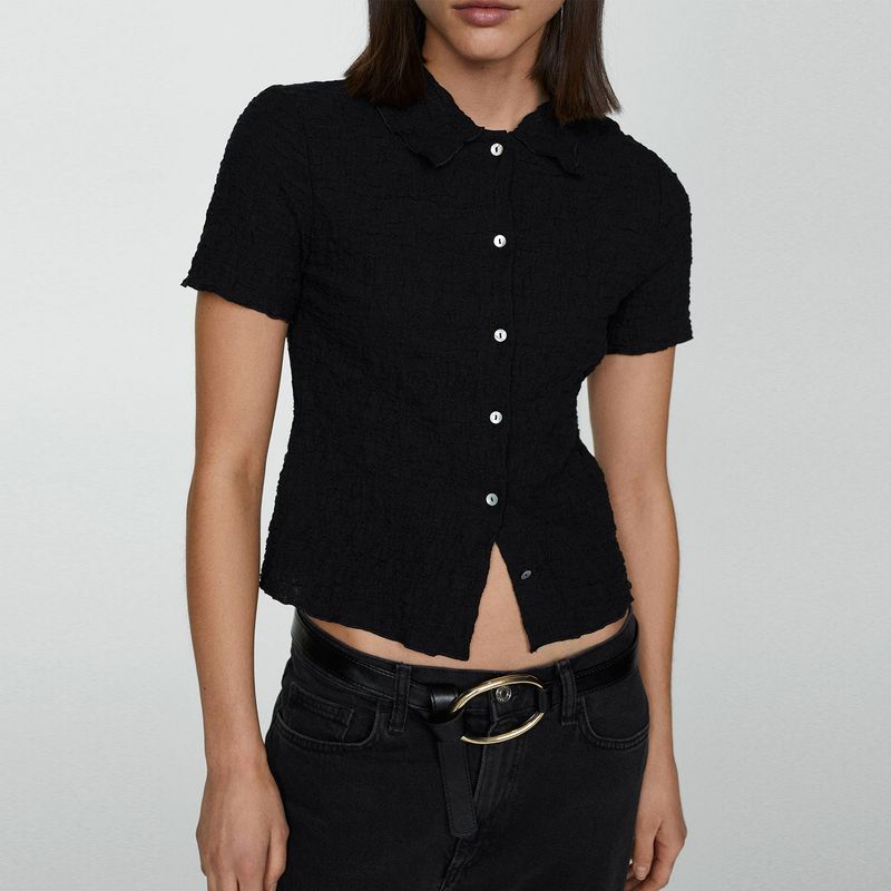 MANGO - Polera Algodón Textura Mujer Mango