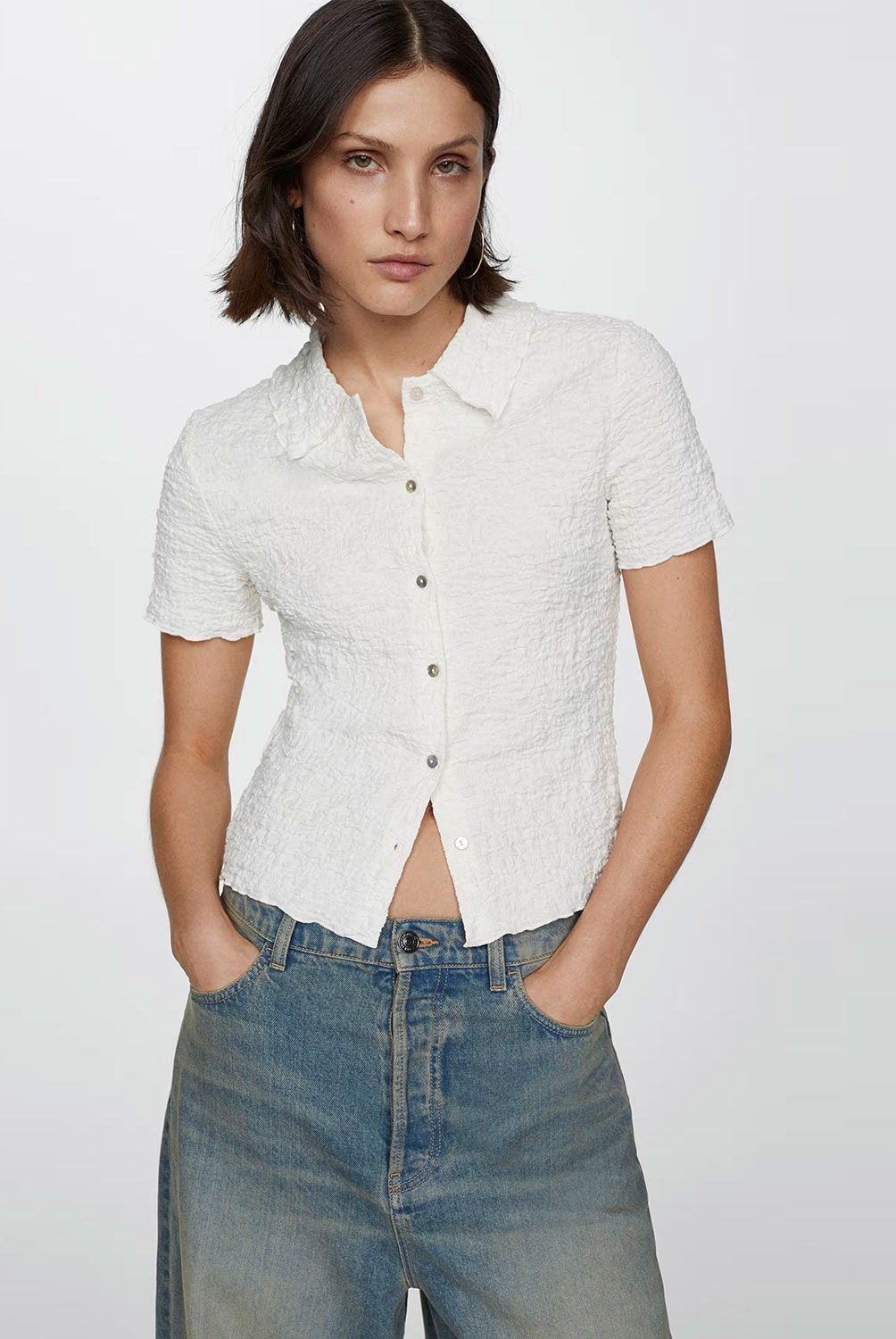 MANGO - Polera Algodón Textura Mujer Mango