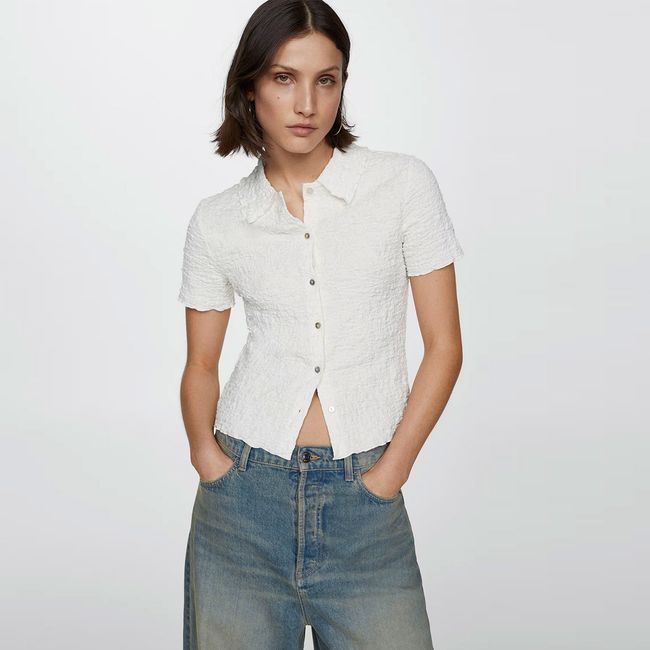 MANGO - Polera Algodón Textura Mujer Mango