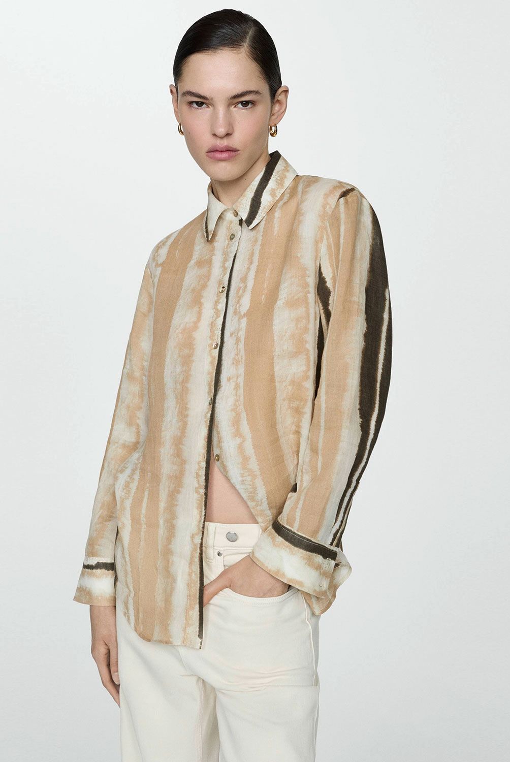 MANGO - Camisa 100% Ramio Estampada Mujer Mango