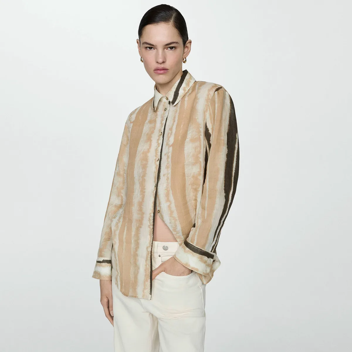 MANGO - Camisa 100% Ramio Estampada Mujer Mango