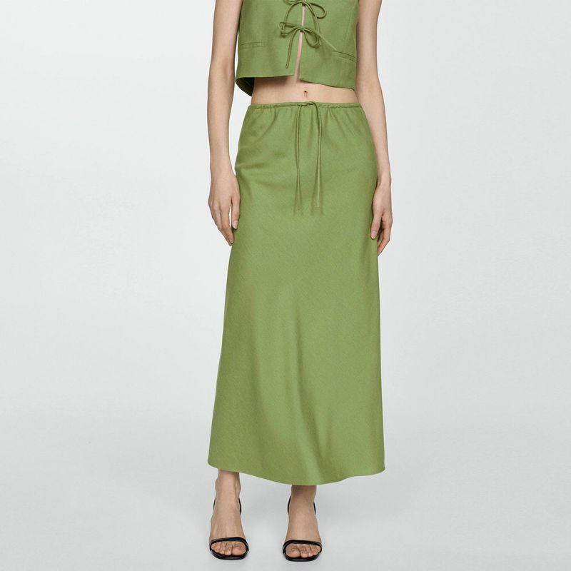 MANGO - Falda Larga Lazo Ajustable Mujer Mango