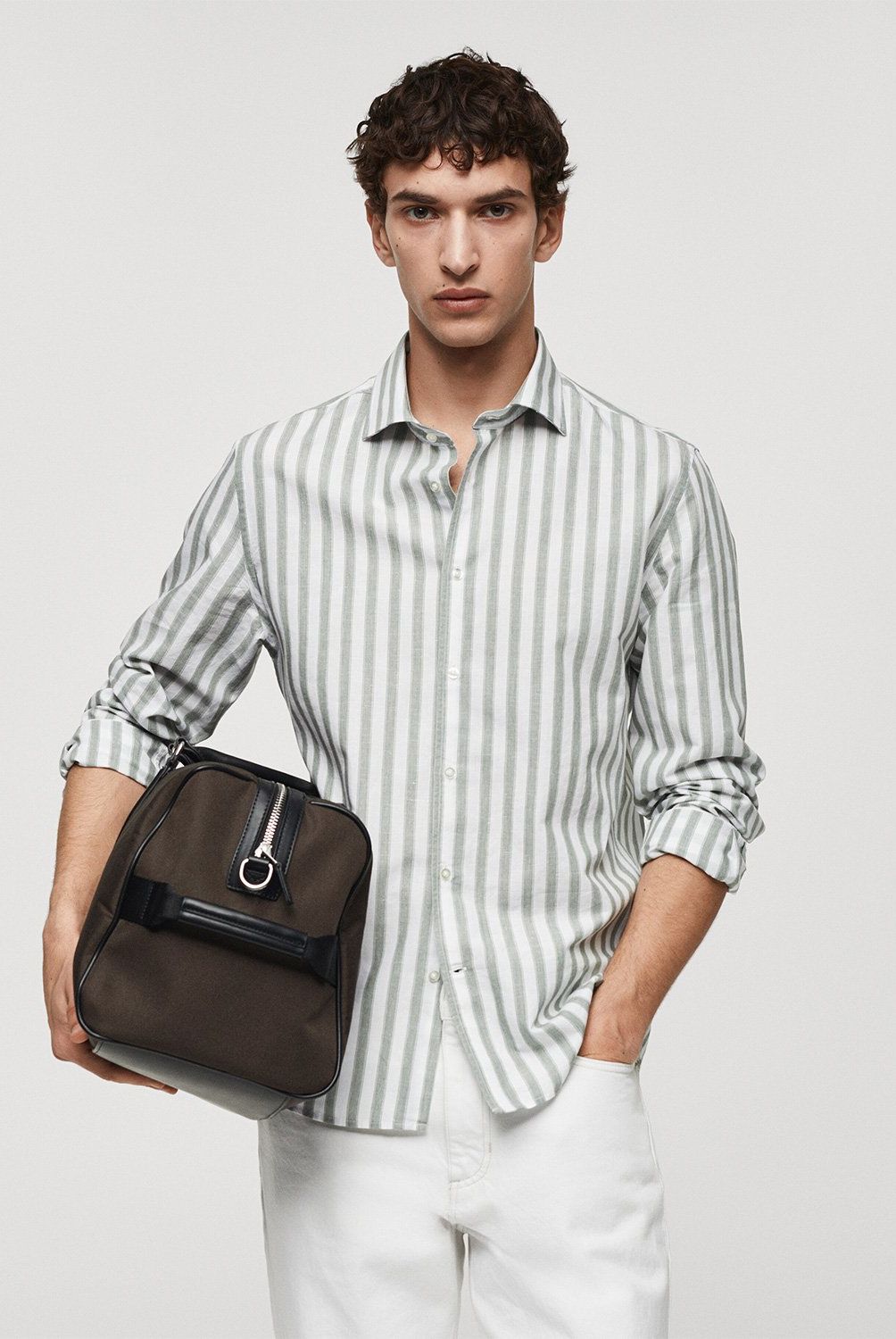 MANGO MAN - Camisa Rayas Mezcla Tencel Lino Hombre Mango Man