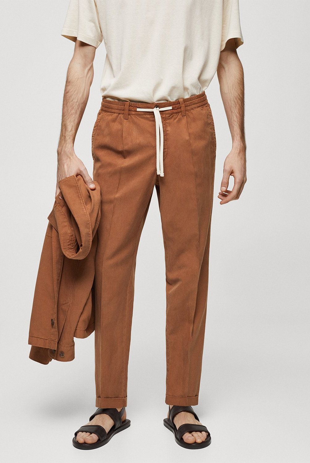 MANGO MAN - Pantalón Slim Fit de Lino con Cordón para Hombre Mango Man