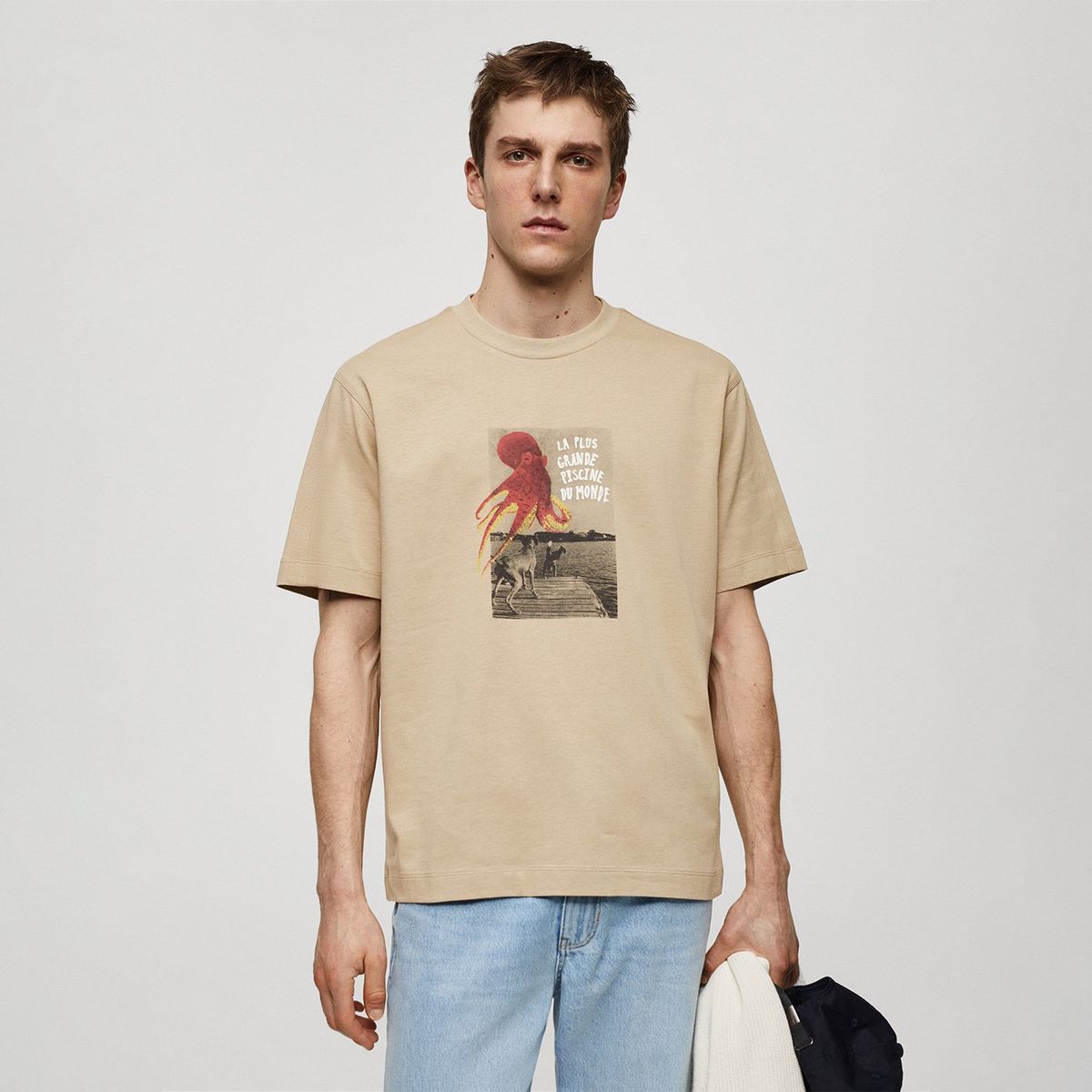 MANGO MAN - Polera 100% Algodón Dibujo Estampado Hombre Mango Man