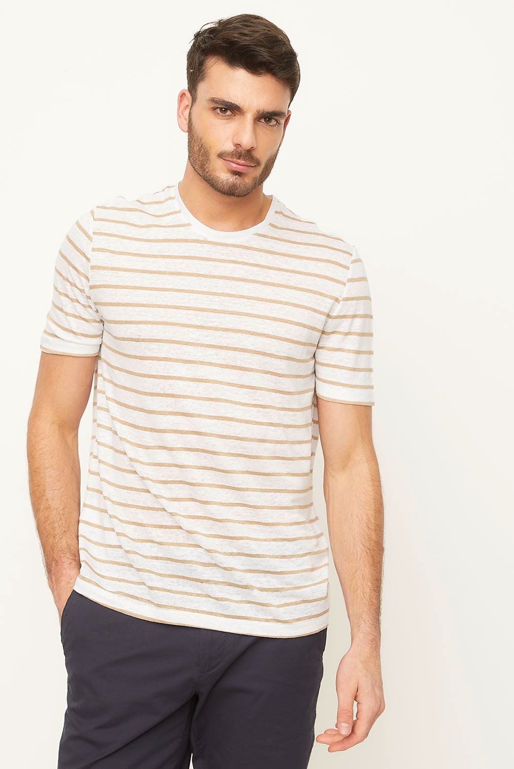 MANGO MAN - Polera 100% Lino Rayas Hombre Mango Man