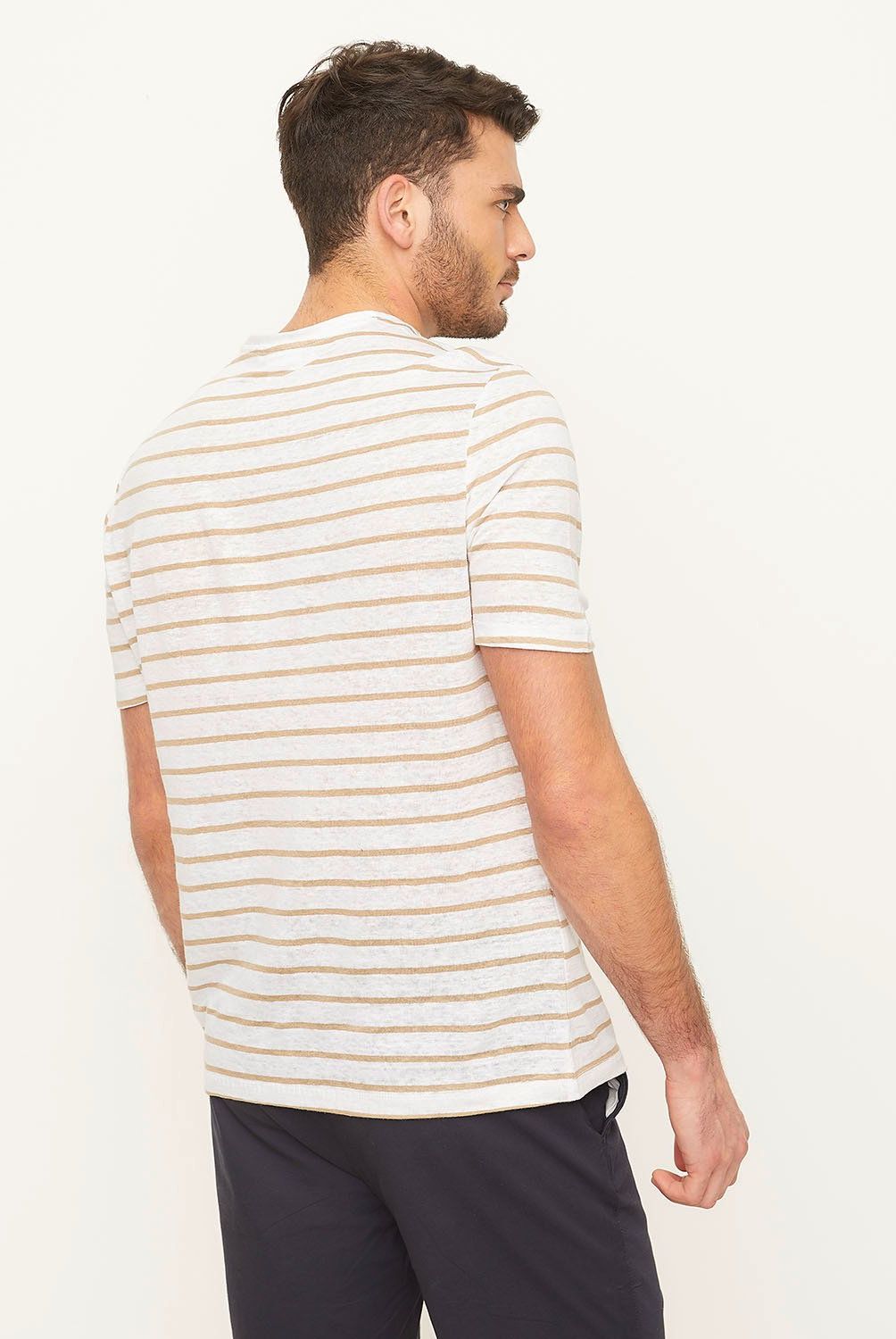 MANGO MAN - Polera 100% Lino Rayas Hombre Mango Man