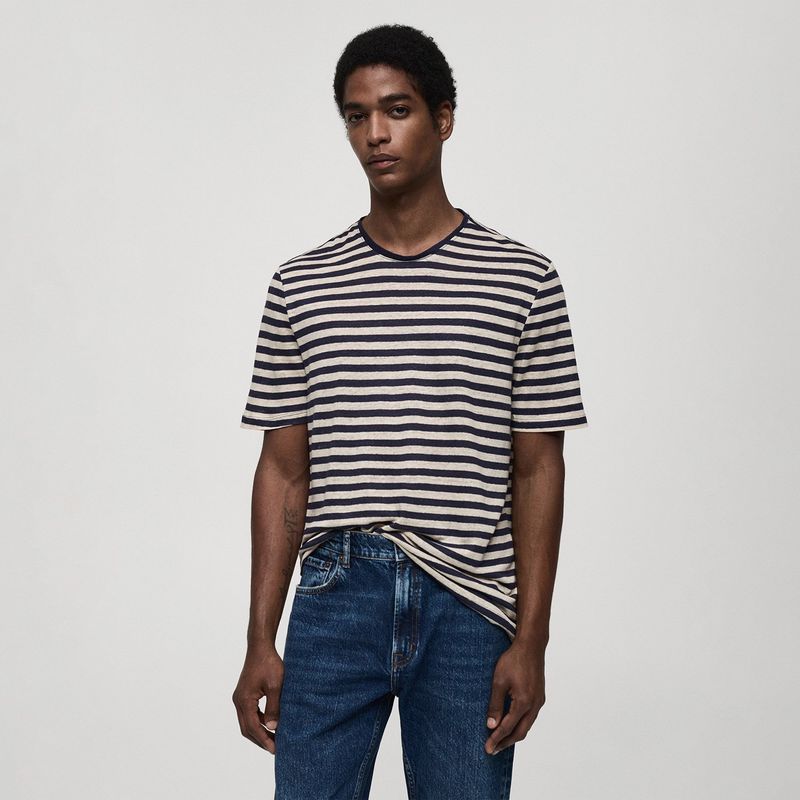 MANGO MAN - Polera 100% Lino Rayas Hombre Mango Man
