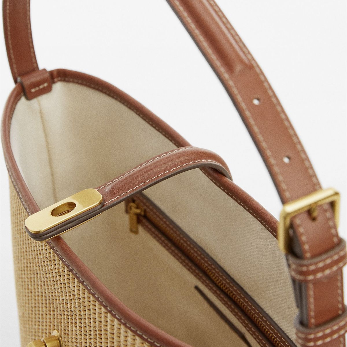 MANGO - Bolso Bucket Efecto Rafia Mujer Mango