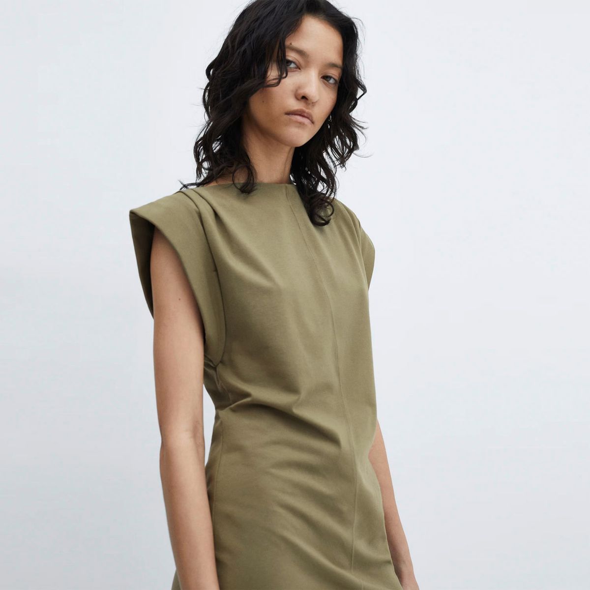 MANGO - Vestido Punto Manga Vuelta Mujer Mango