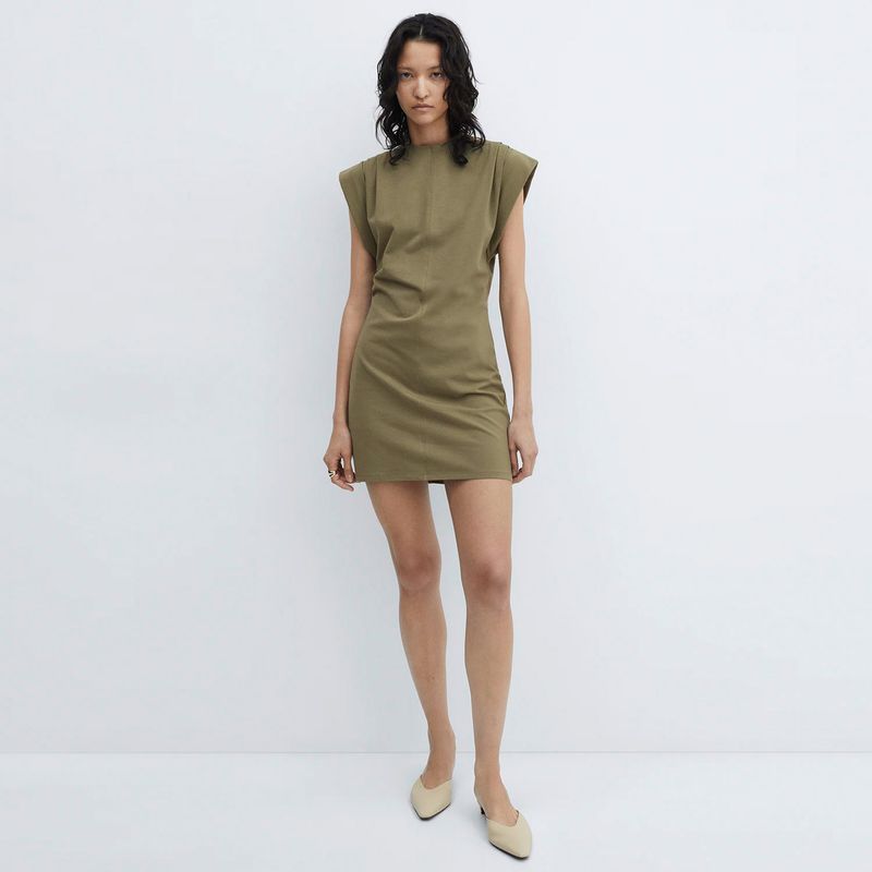 MANGO - Vestido Punto Manga Vuelta Mujer Mango