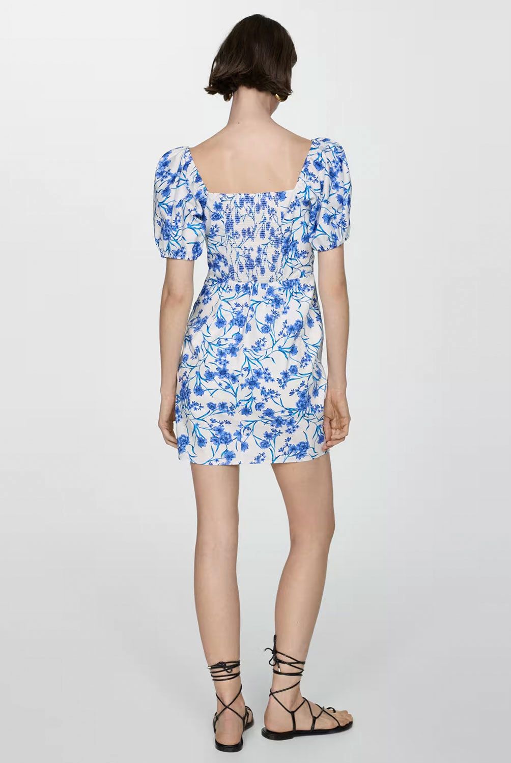 MANGO - Vestido Estampado Manga Abullonada Mujer Mango
