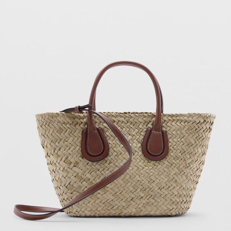 MANGO - Bolso Capazo Fibra Natural Mujer Mango