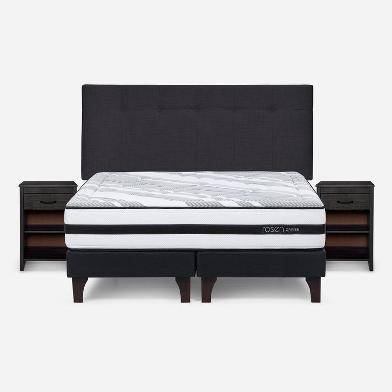 Cama Europea Driven 2 Plazas x 2.00mt Base Dividida + Respaldo + 2 Veladores