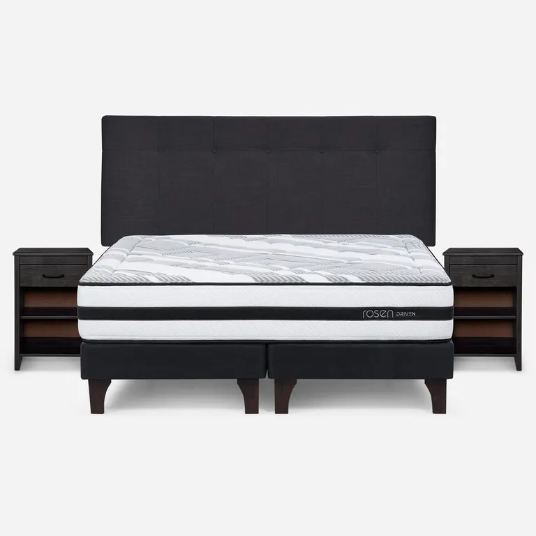 Cama Europea Driven King x 2.00mt Base Dividida + Respaldo + 2 Veladores