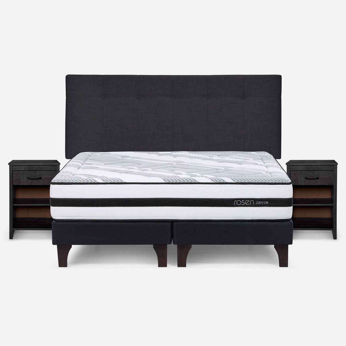 ROSEN - Cama Europea Driven King x 2.00mt Base Dividida + Respaldo + 2 Veladores Rosen