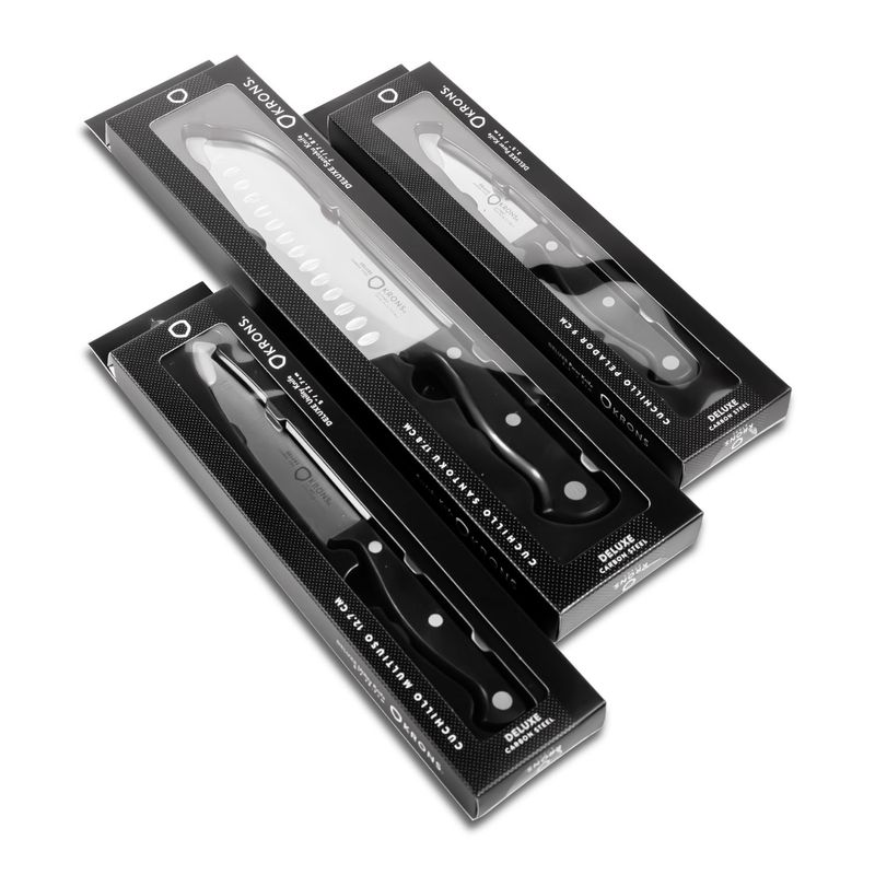 KRONS - Set 3 Cuchillos Acero Inoxidable Deluxe Krons