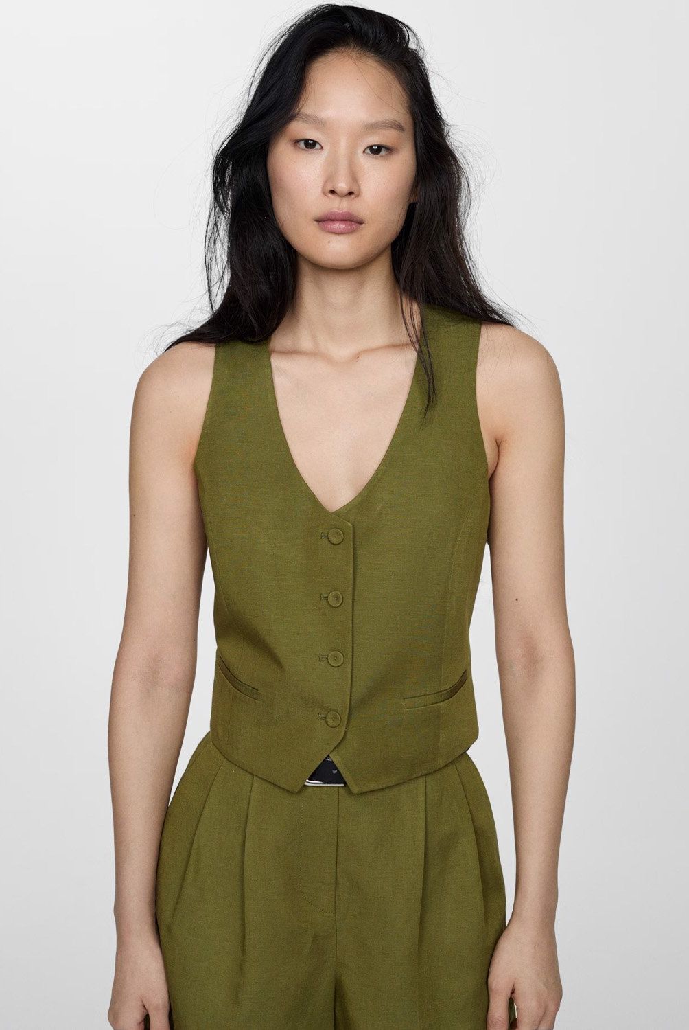 MANGO - Blazer Lino Sin Mangas para Mujer