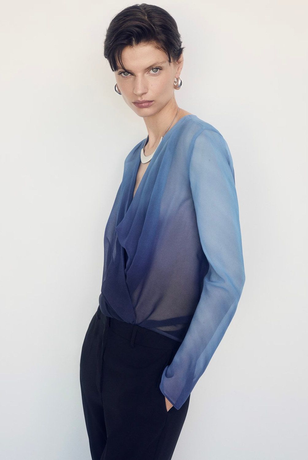 MANGO - Blusa Cruzada Semitransparente Mujer Mango