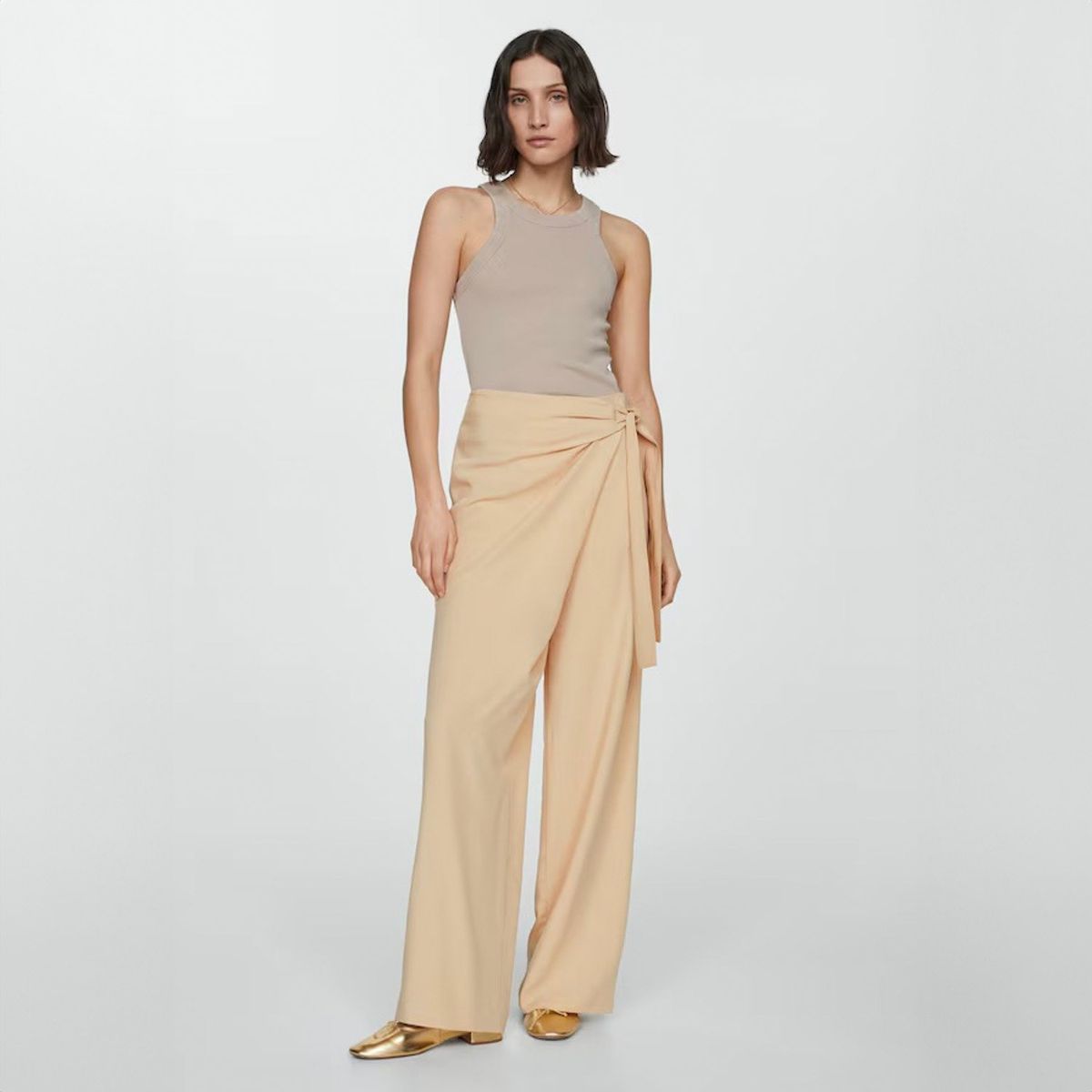 MANGO - Pantalón Lyocell Detalle Nudo Mujer Mango