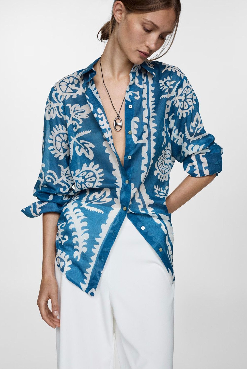 MANGO - Camisa Oversize Estampada Mujer Mango