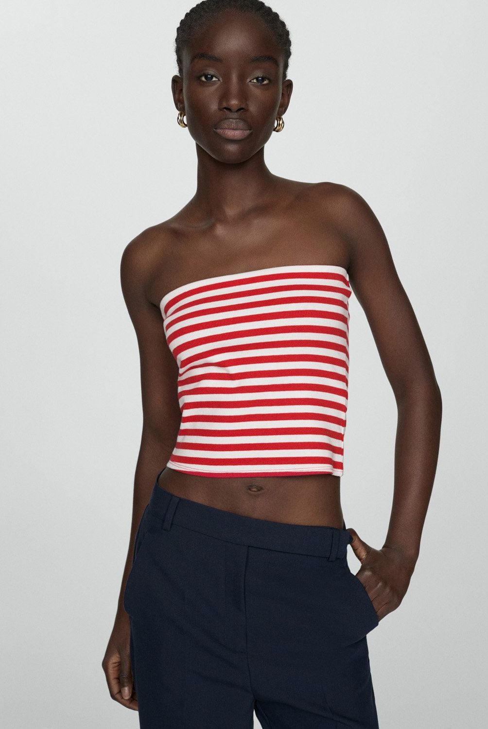 MANGO - Top Bandeau a Rayas de Algodón para Mujer