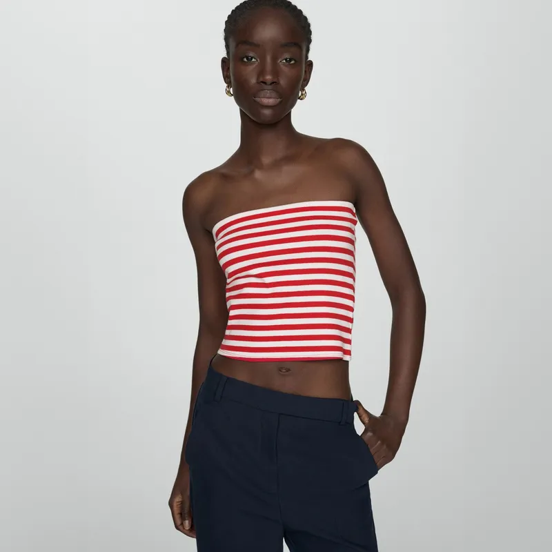MANGO - Top Bandeau a Rayas de Algodón para Mujer