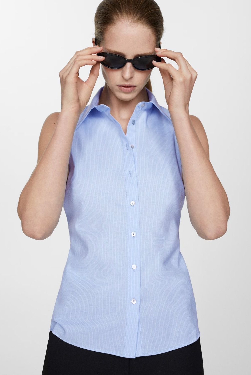 MANGO - Camisa sin Mangas Rayas Mujer Mango