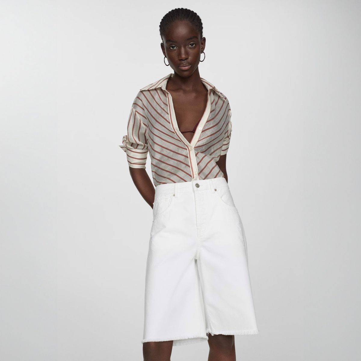 MANGO - Bermudas Vaqueras Rectas Mujer Mango