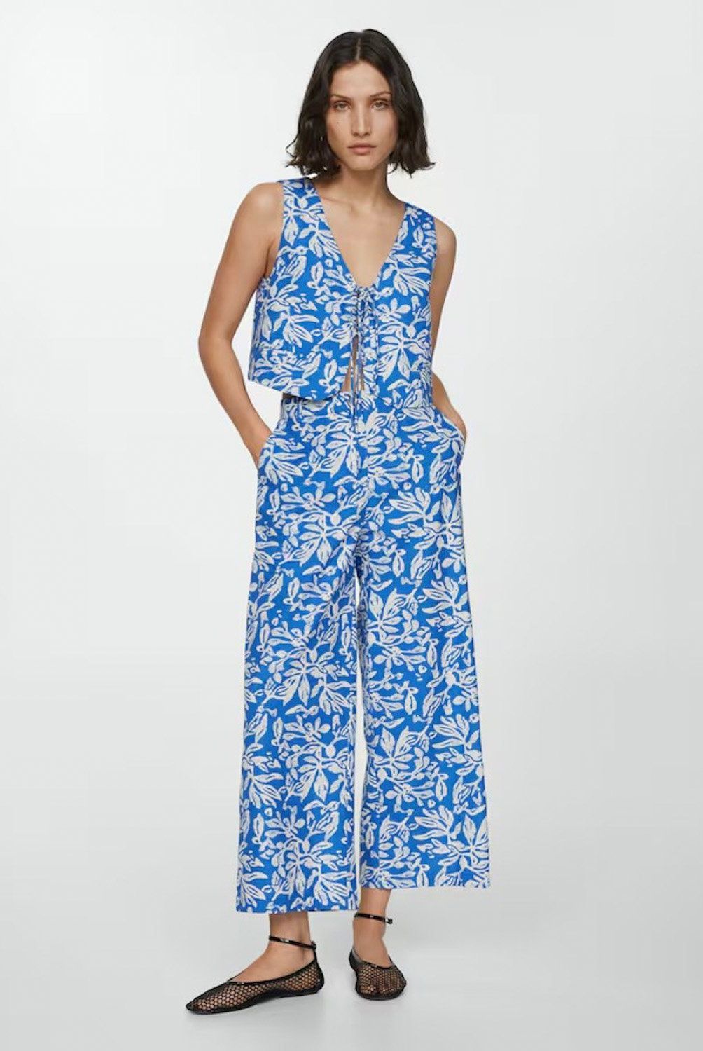 MANGO - Pantalón Wideleg Estampado Mujer Mango