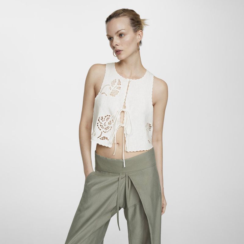 MANGO - Top Lino Detalles Calados Mujer Mango