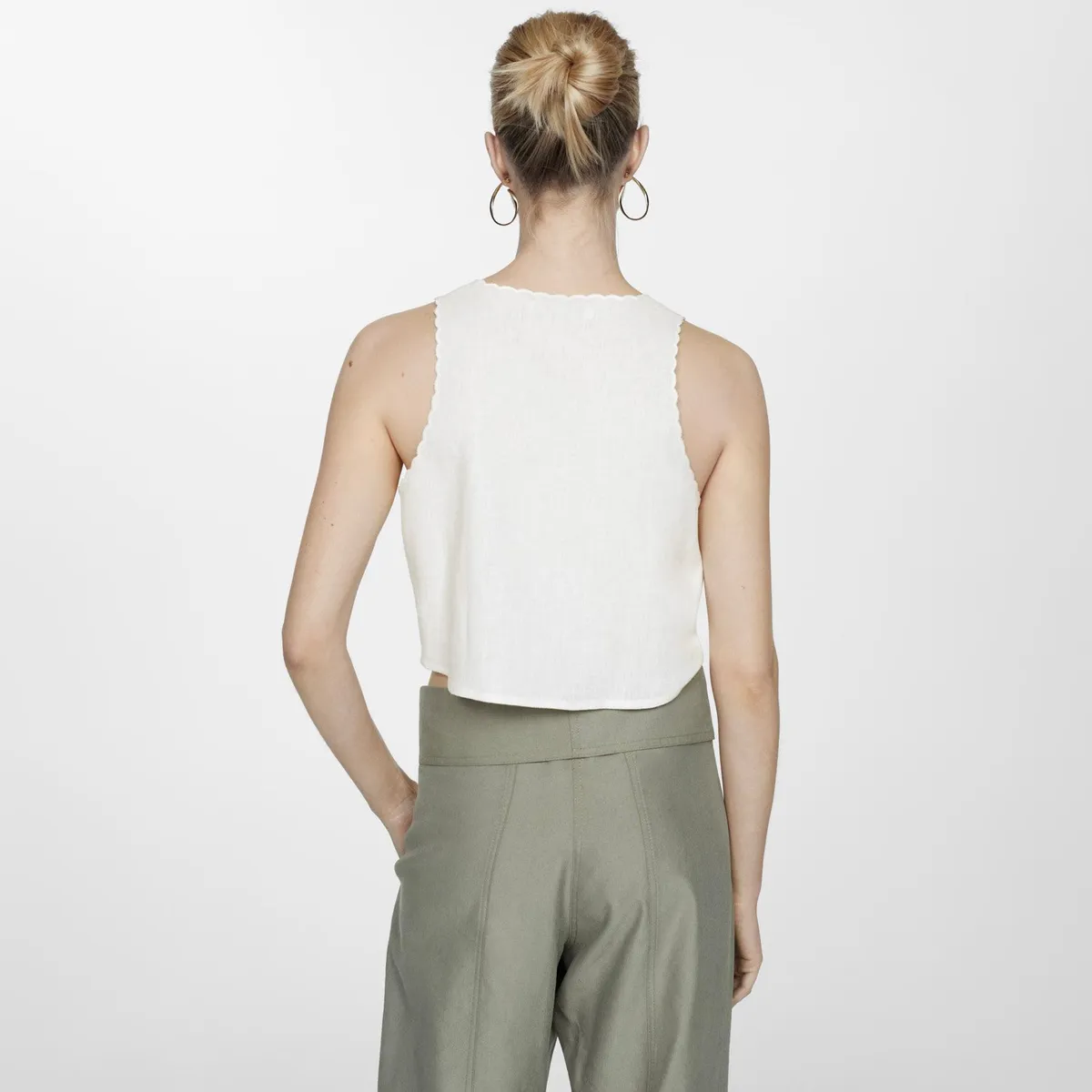 MANGO - Top Lino Detalles Calados Mujer Mango