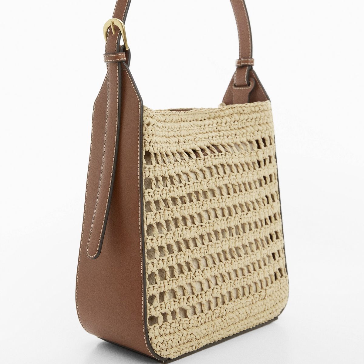 MANGO - Bolso Saco Fibra Natural Mujer Mango