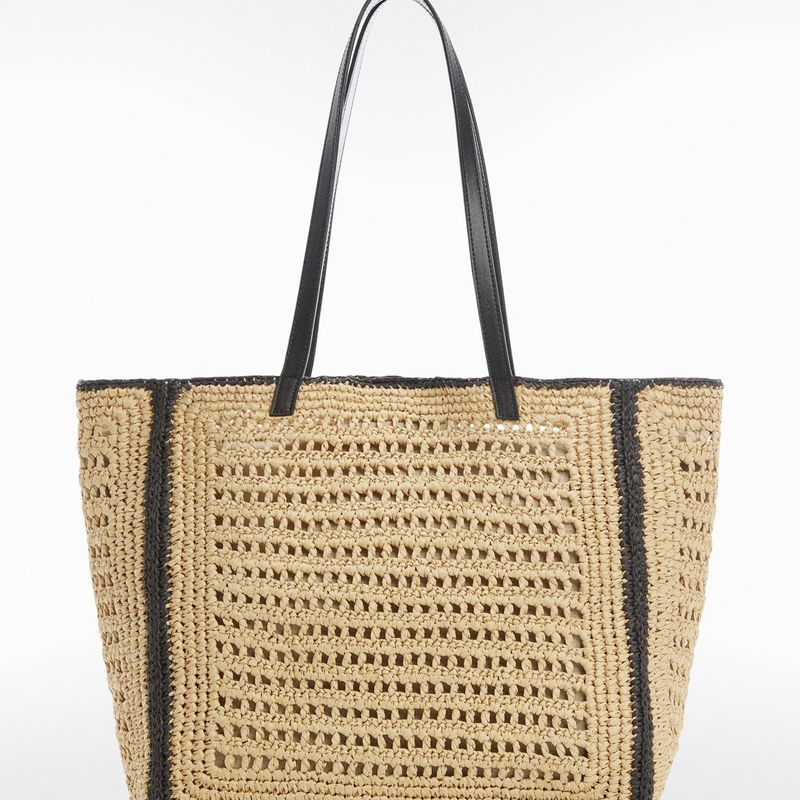MANGO - Bolso Shopper Fibra Natural Mujer Mango