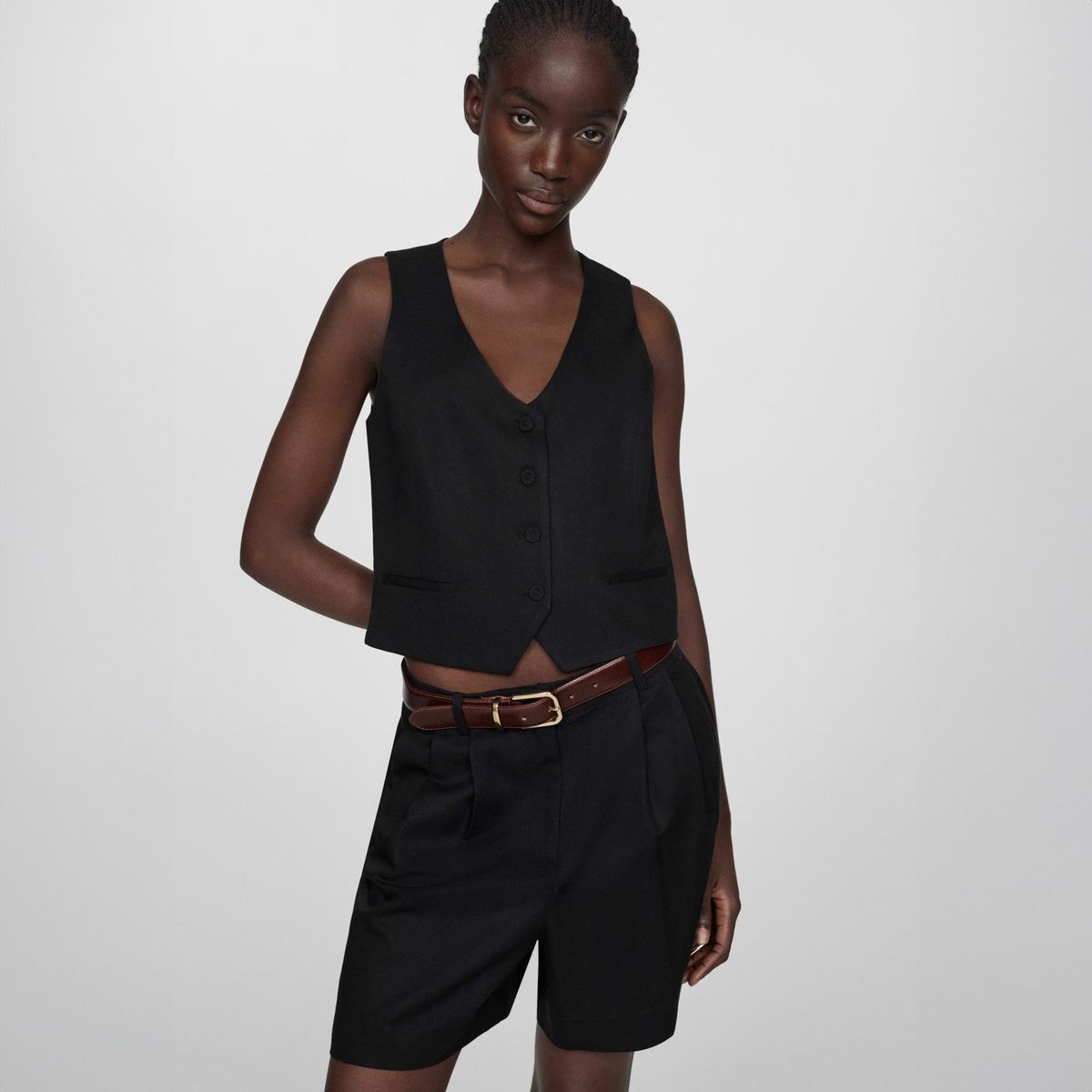 MANGO - Blazer Lino Sin Mangas para Mujer