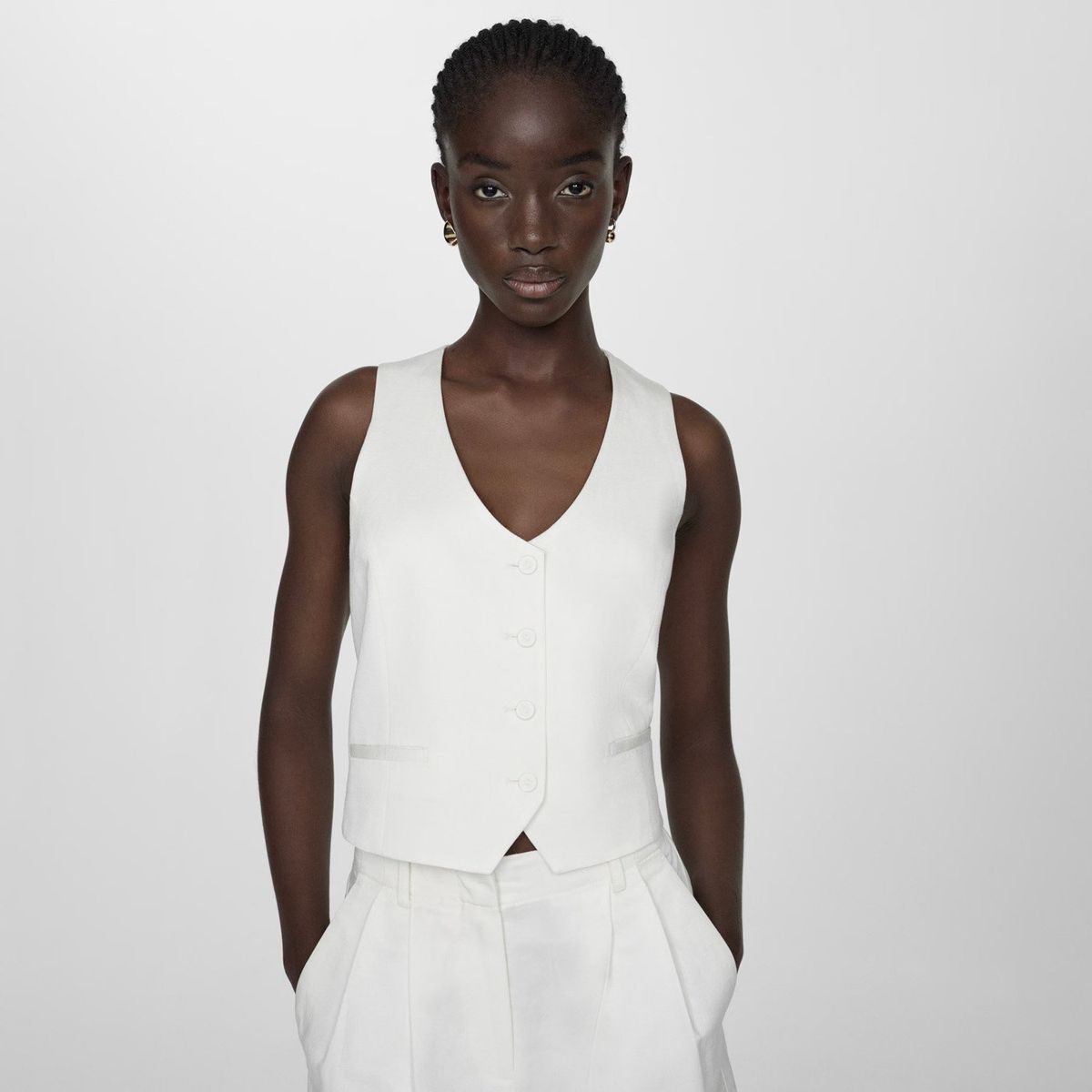 MANGO - Blazer Lino Sin Mangas para Mujer