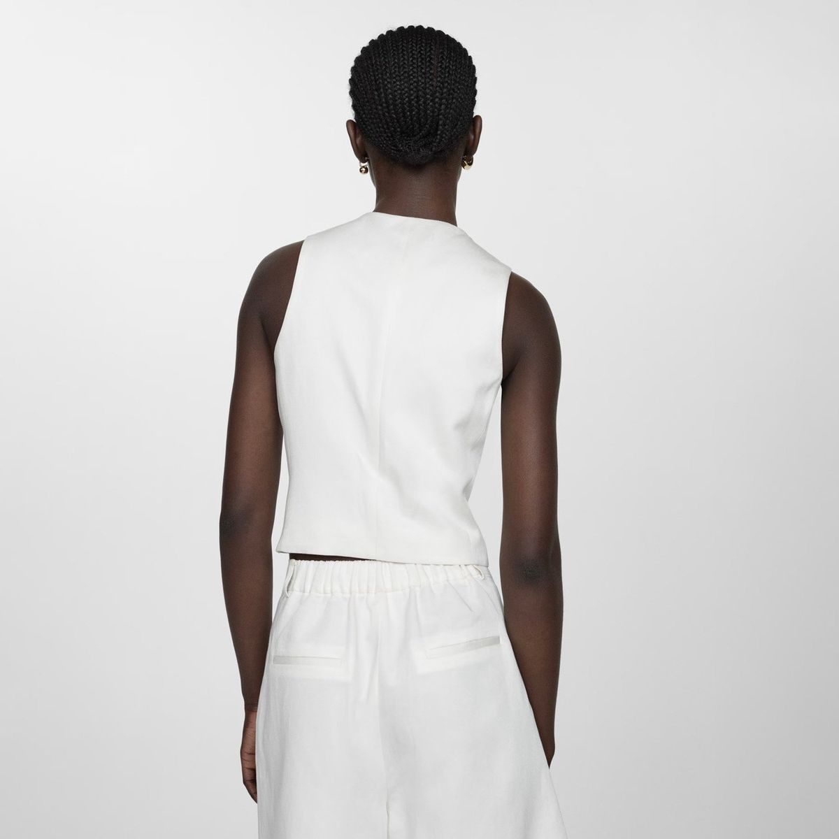 MANGO - Blazer Lino Sin Mangas para Mujer