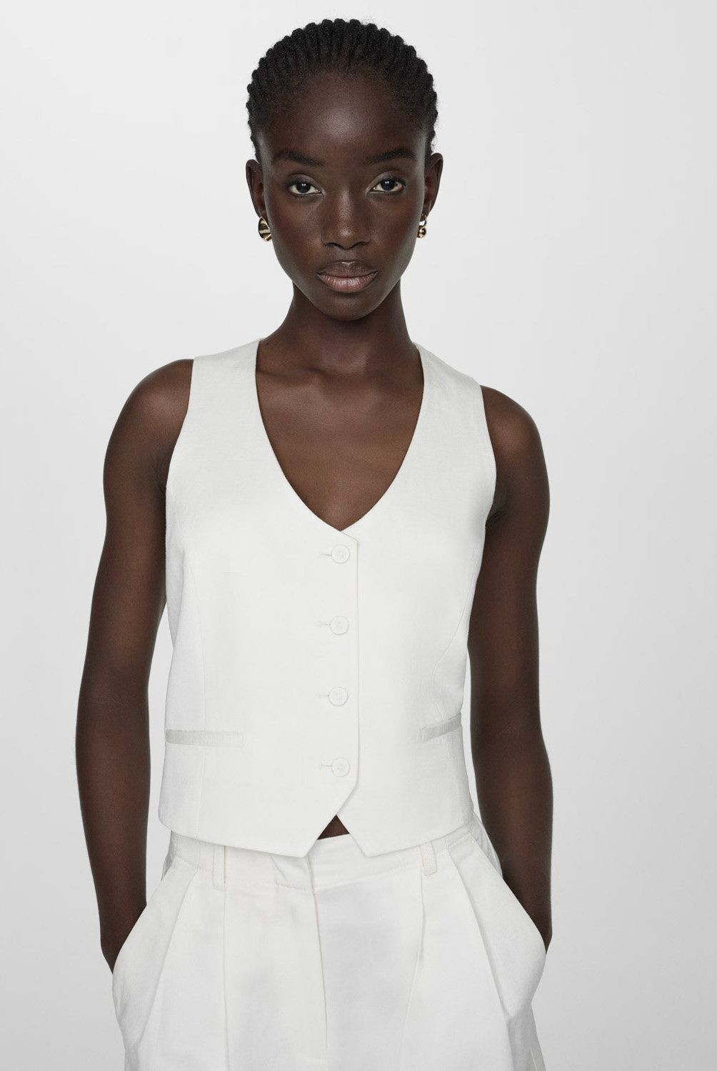 MANGO - Blazer Lino Sin Mangas para Mujer
