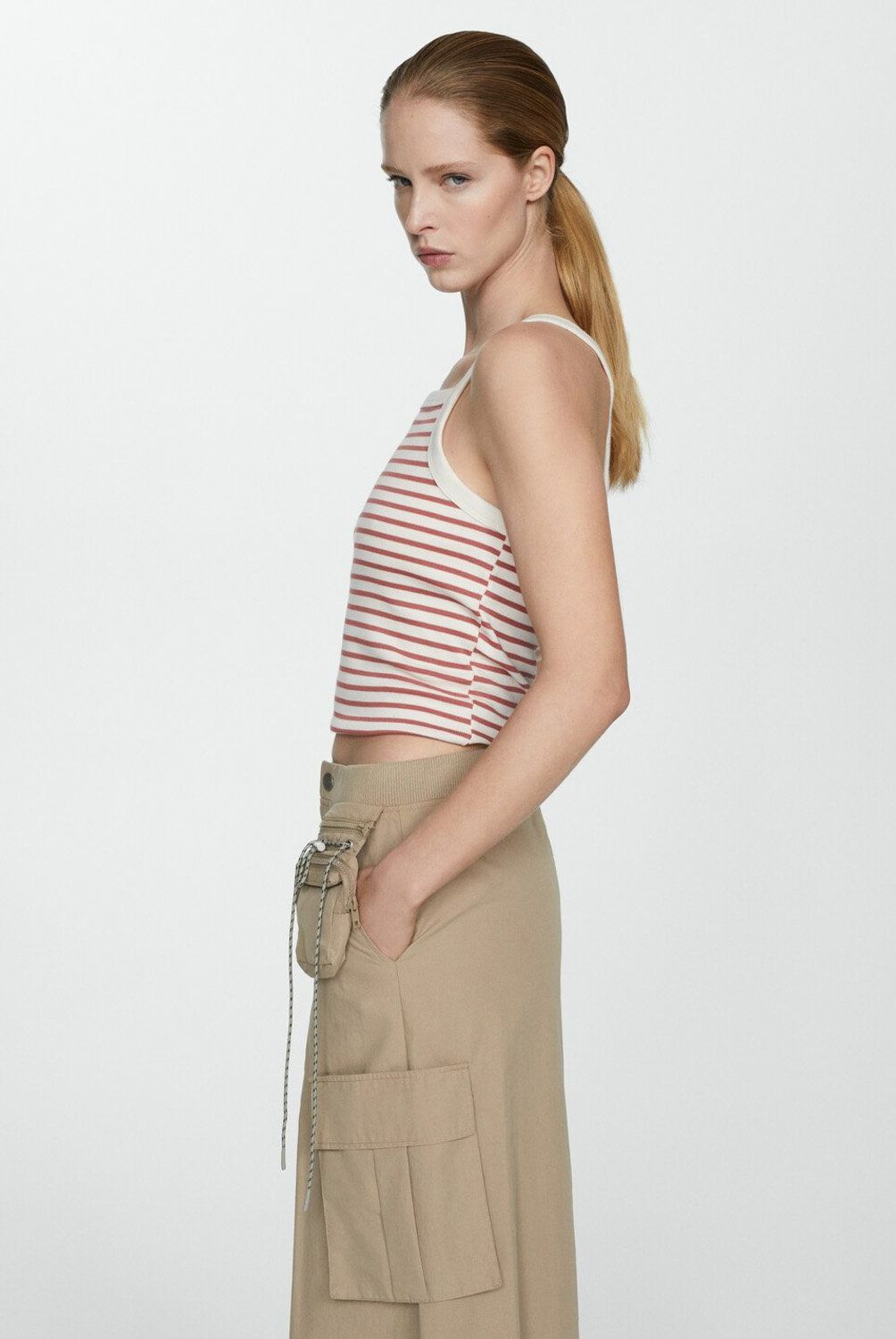 MANGO - Top Rayas Cuello Cuadrado Mujer Mango
