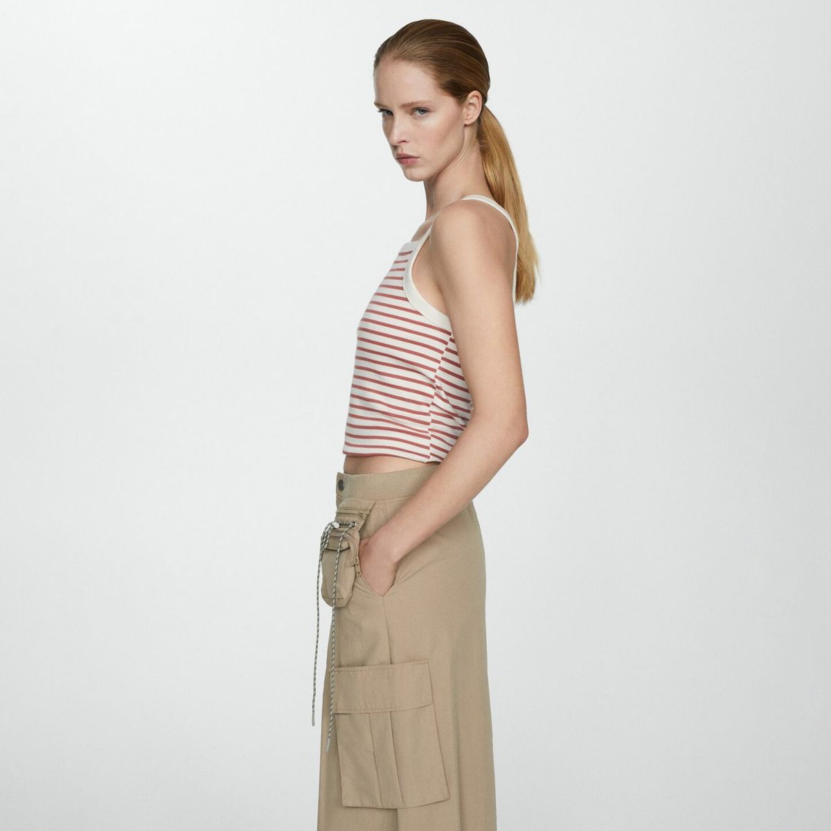 MANGO - Top Rayas Cuello Cuadrado Mujer Mango