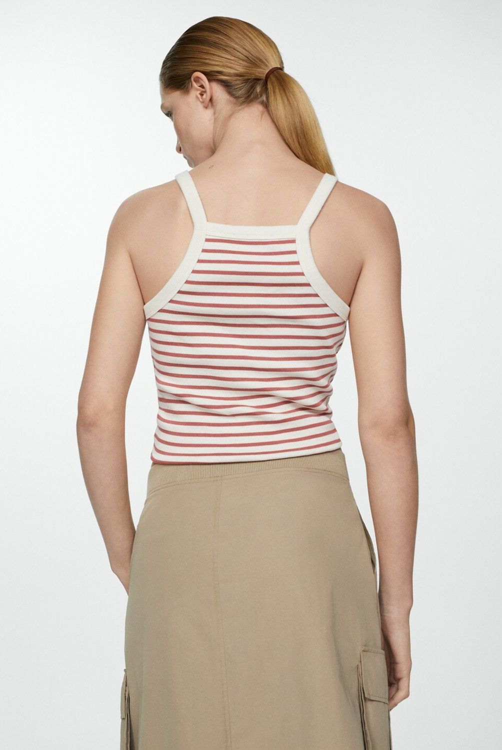 MANGO - Top Rayas Cuello Cuadrado Mujer Mango