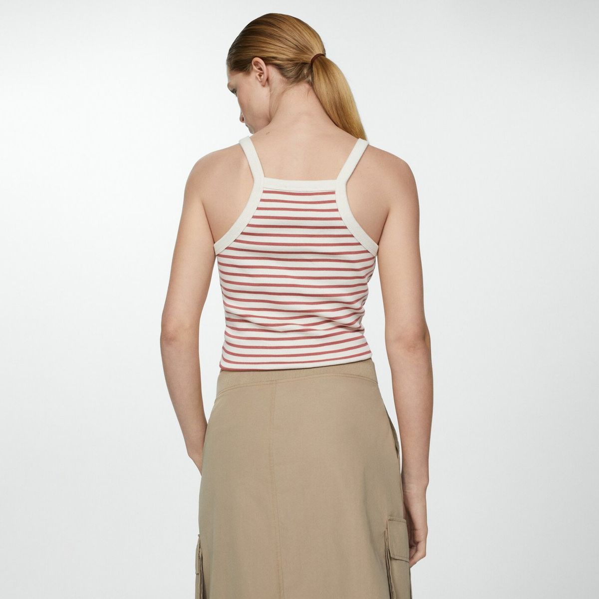 MANGO - Top Rayas Cuello Cuadrado Mujer Mango