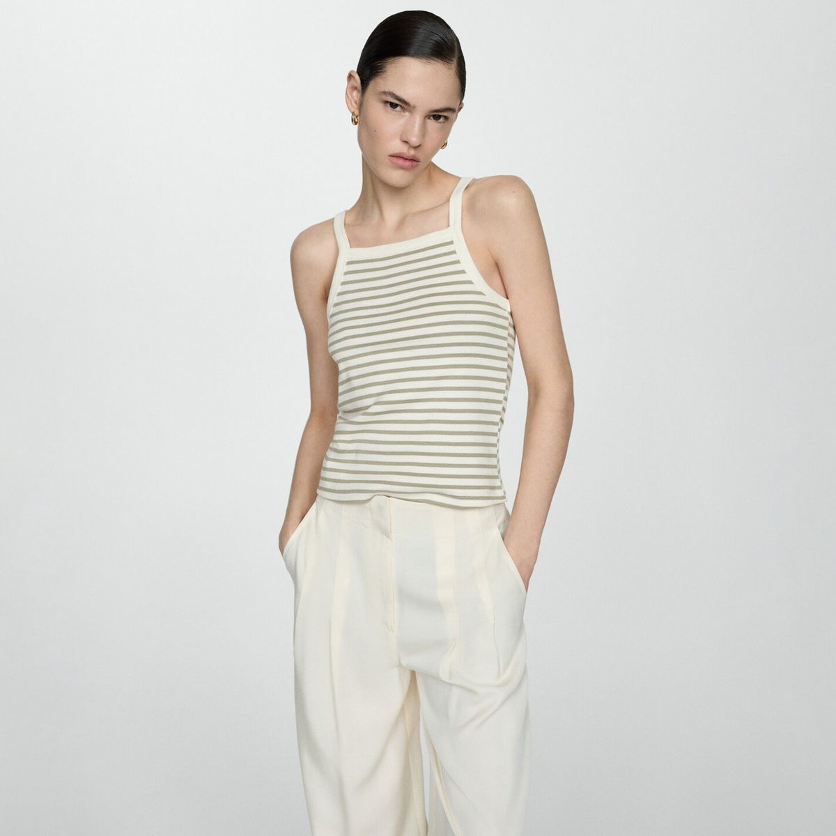 MANGO - Top Rayas Cuello Cuadrado Mujer Mango