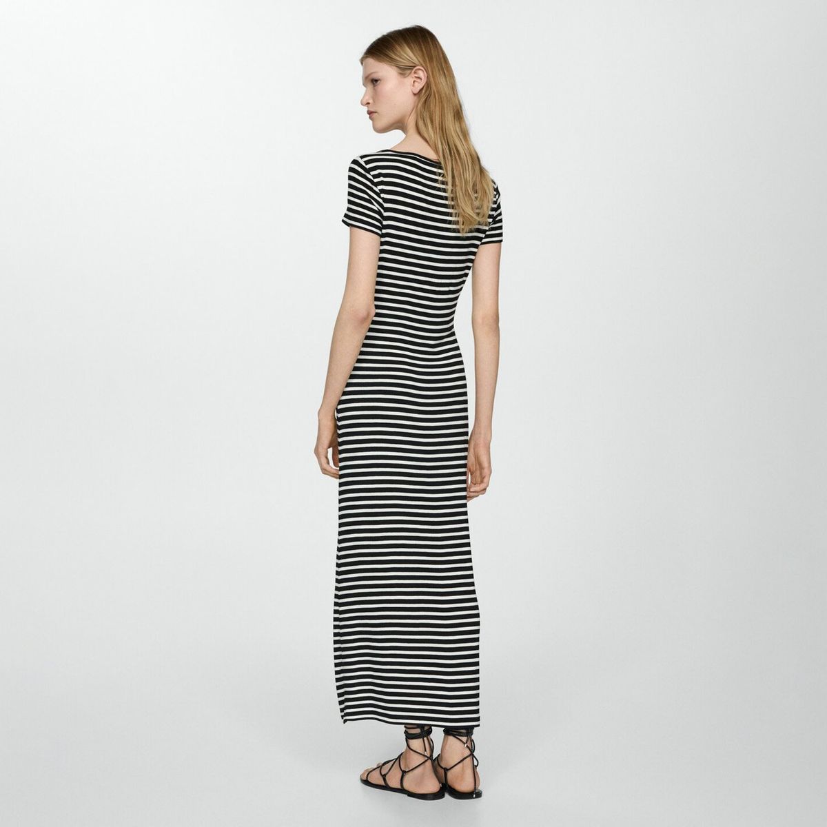 MANGO - Vestido a Rayas Manga Corta Largo Mujer Mango