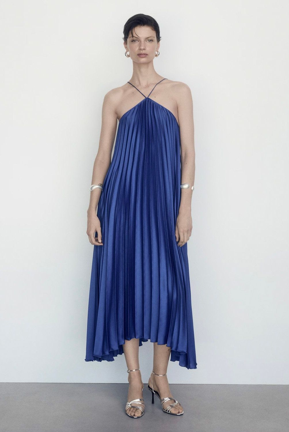 MANGO - Vestido Plisado Cuello Halter Mujer Mango
