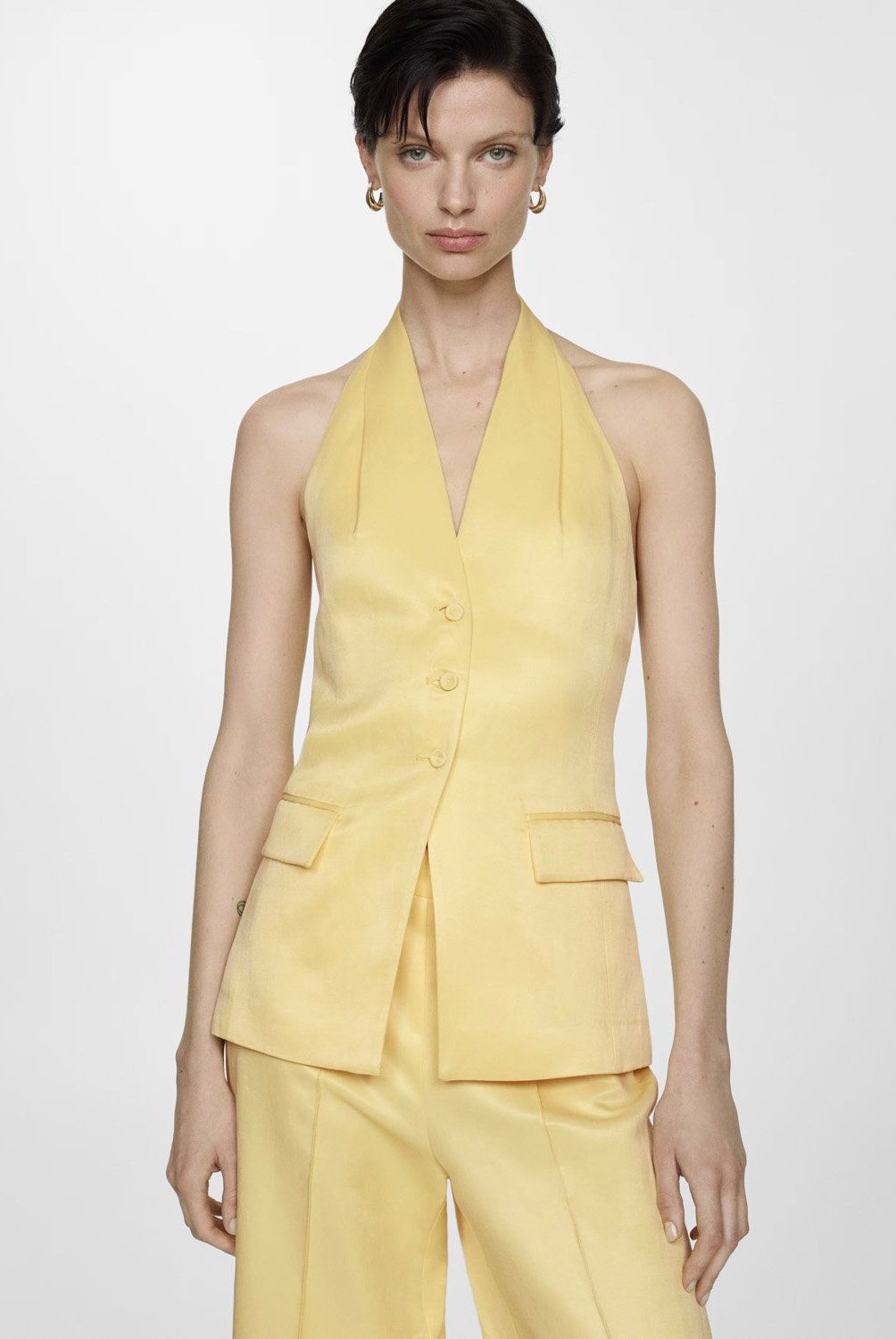 MANGO - Blazer Cuello Halter Botones Mujer Mango