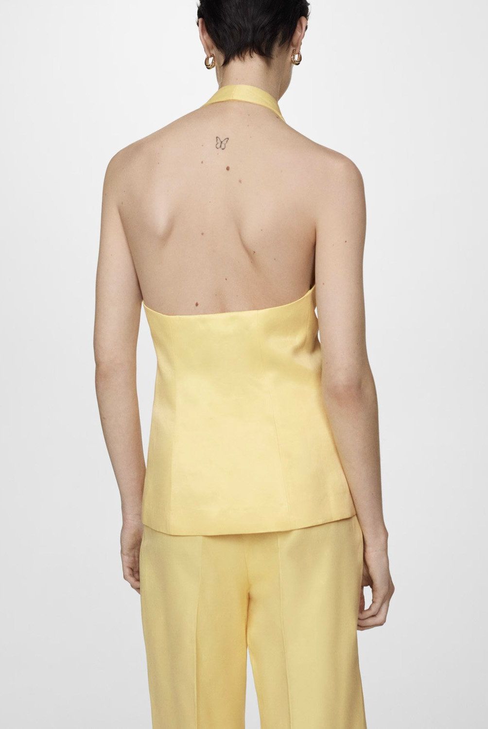 MANGO - Blazer Cuello Halter Botones Mujer Mango