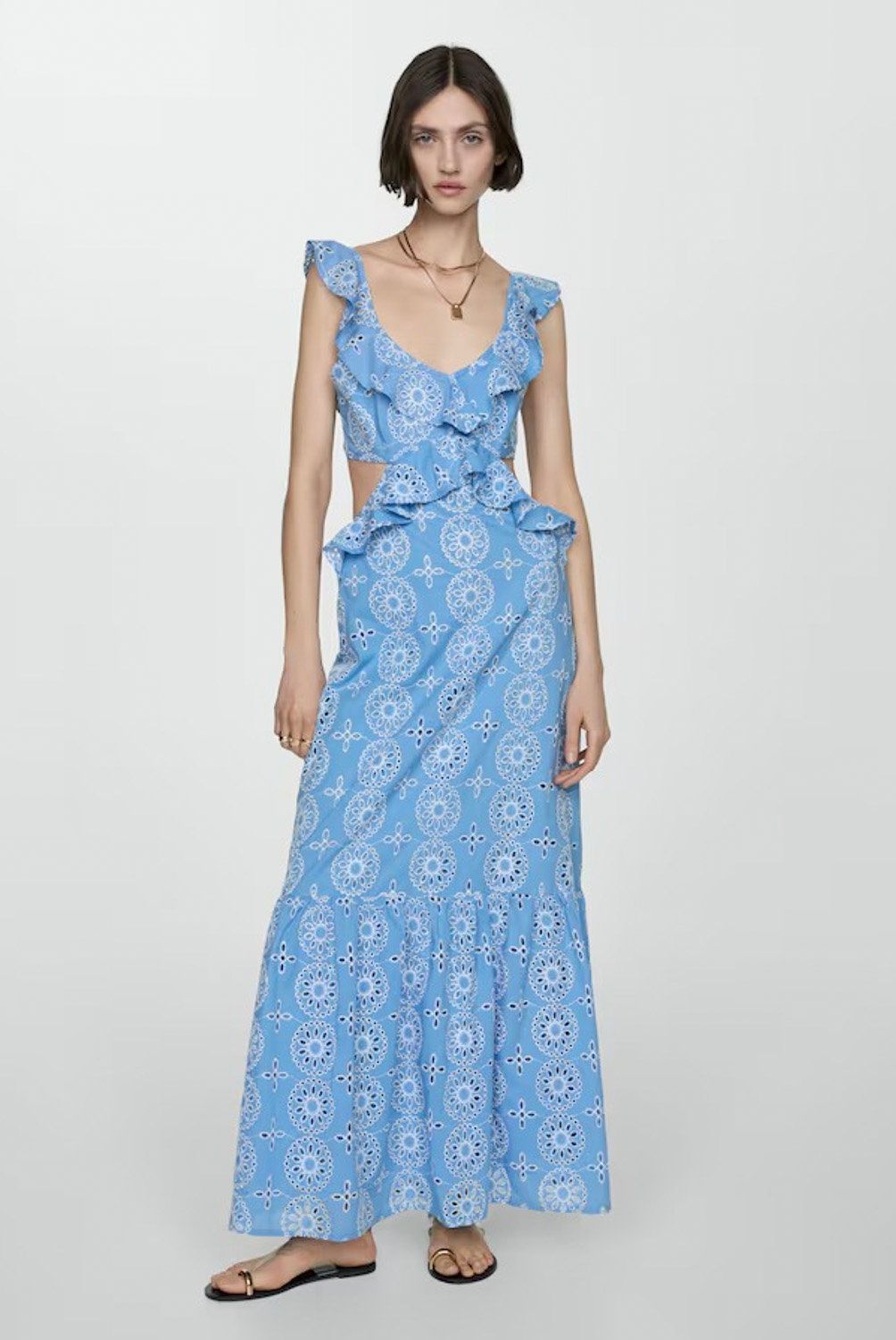 MANGO - Vestido Volantes Detalles Calados Mujer Mango